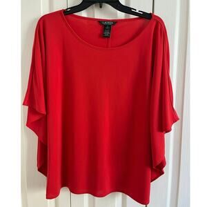 Lauren Ralph Lauren Women's Top Size X-Large Red Batwing Sleeve Round Neckline